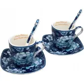 Queen Isabell Espresso Kopjes Blauw Rose Collectie - 2 stuks, 80ml