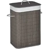 HOMCOM -Wäschekorb-Bambus, Metall-43L x 32B x 61H cm-Grau