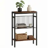 HOMCOM Side Table-Spanplatte, Metall-43L x 18B x 62,5H cm-Rustikales Braun