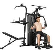 SPORTNOW Multi-Exercise Gym Station-Staal, Kunststof-250L x 183B x 213H cm-Zwart