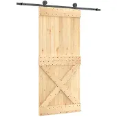 vidaXL Schuifdeur Naturel en Zwart 90 x 210 cm Massief Pine Hout