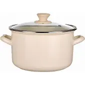 Epewex Degelijke Emaille Pan met Deksel 4.3L Romig Wit