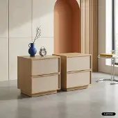 Sweeek Nachtkastje houtlook en stof met 2 lades (set van 2) Naturel