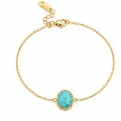 Deja Jewels Goudkleurige Verstelbare Damesarmband met Ovale Turquoise Steen