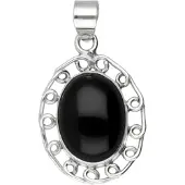MOOYE ® - Collectie Zilveren Onyx ovaal in gekrulde rand kettinghanger