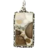 MOOYE ® - Collectie Zilveren Jaspis edelsteen rechthoek met bewerkte randen ketting hanger