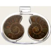 MOOYE ® - Collectie Zilveren Ammoniet versteende schelp duo XL kettinghanger