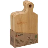 Alpina Bamboe Dienblad 4-delig - Bamboo Tray met Handvat - Rechthoekige Snijplankjes - Serveerplankjes voor Borrelhapjes en Tapas - Afmeting 11 x 18,3 cm - Kleur Lichtbruin - Set van 4 Stuks
