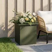 vidaXL Tuinplantenbak met led Olijfgroen 30 x 30 x 30 cm Staal
