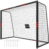 SPORTNOW Football Goal-Metall, PE-300L x 120B x 200H cm-Schwarz+Rot