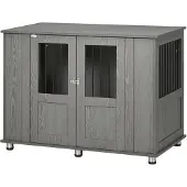 PawHut Hondenkooi, huisdierenkooi, hondenverblijf met slot, magnetische deur, raam, grijs