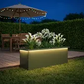 vidaXL Tuinplantenbak met led Olijfgroen 30 x 100 x 30 cm Staal