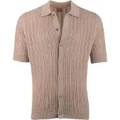 Mos Mosh Polo beige structuurtje korte mouw doorknoop