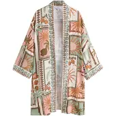 Next Kimono lichtgroen / mandarijn / rosa / wolwit