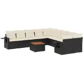 vidaXL 11-delige Loungeset met kussens poly rattan zwart