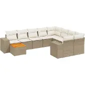 vidaXL 10-delige tuinmeubelset met kussens, beige, polyrotan