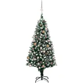 vidaXL Kunstkerstboom met LED en kerstballen en dennenappels 180 cm