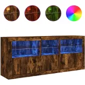 vidaXL Dressoir met LED-verlichting, gerookt eikenhout, 162x37x67 cm
