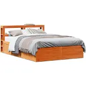 vidaXL Bedframe met hoofdbord massief grenenhout wasbruin 160x200 cm