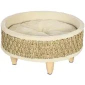 Aosom hondenbed, verhoogd hondenligbed met kussen, kattenbed, huisdierenbed, rond