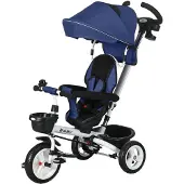HOMCOM 6-in-1 driewieler met duwstang, kinder driewieler met veiligheidsgordel, blauw