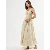 Busem Gestructureerde U-Hals Maxi-Jurk