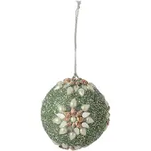 J-Line kerstbal Kralen + Schelp - kunststof - lichtgroen/wit - 12 stuks