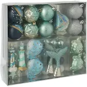 J-Line Doos kerstballen - polystyreen - zilver/blauw