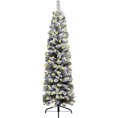vidaXL -Kunstkerstboom-met-verlichting-en-sneeuw-smal-210-cm-PVC-groen