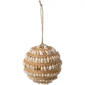 J-Line kerstbal Touw + Schelp - kunststof - naturel/wit - 12 stuks