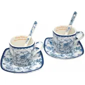 Queen Isabell - 2x Espressokopjes 80ml met Schotel & Lepel - Rozenmotief