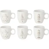J-Line kopje Kerstmis - porselein - wit/beige - 6 stuks