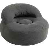 SoBuy Relaxfauteuil Donkergrijs met Voetenbank