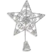 RIFFELMACHER & WEINBERGER Kerstboompiek Barok Ster Zilverkleurig met Zilverglitter 20 cm