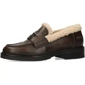 Manfield - Dames - Bruine leren teddy loafers - Maat 42