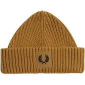 Fred perry Branded Patch Dark Caramel Ribbed Beanie