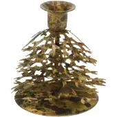 Meander Kandelaar met bladeren metaal antiek goudkleur 6,25x7,5cm