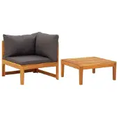 vidaXL 2-delige Loungeset met donkergrijze kussens acaciahout