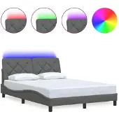vidaXL Bedframe met LED-verlichting, zonder matras, donkergrijs, 140x190 cm, stof