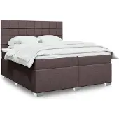 vidaXL Boxspring met matras stof donkerbruin 200x200 cm