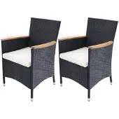 vidaXL Tuinstoelen, 2 stuks, met kussens, polyrotan, zwart
