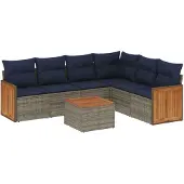 vidaXL 7-delige loungeset voor buiten, met kussens, grijs, kunststof riet