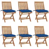 vidaXL Klapstoelen met kussens, 6-delig, massief teak hout