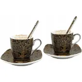 Queen Isabell Klimt 'Levensboom' Espressokopjes 80ml - Set van 2 met lepels