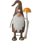 J-Line figuur Kabouter Paddenstoel - metaal - taupe/oranje - small