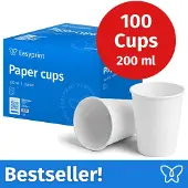 Easyprint NIEUW: Kartonnen bekers, 200 ml, onbedrukt, wegwerpbekers, 100 stuks