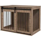 PawHut hondenkooi, hondenverblijf met schuifdeur, hondenhuis met houtlook, walnootbruin