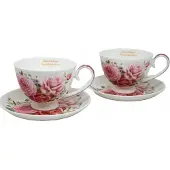 Queen Isabell Elegante Porseleinen Kopjes met Schotels - Rozenmotief (2 stuks)
