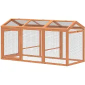 PawHut kippenhok, 156 x 70,5 x 84 cm, met ren, zitstok en dubbele deuren