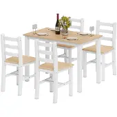 HOMCOM Eettafel met 4 stoelen, eethoek met rechthoekige houten tafel voor de keuken, naturel